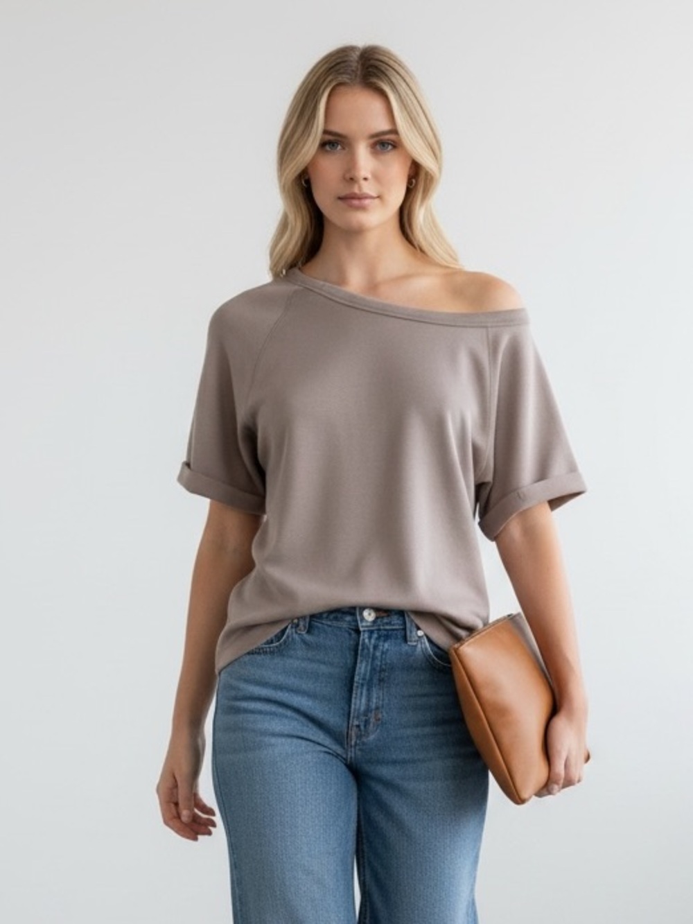 1423 • Taupe Scuba Cuffed Sleeve Raglan Top